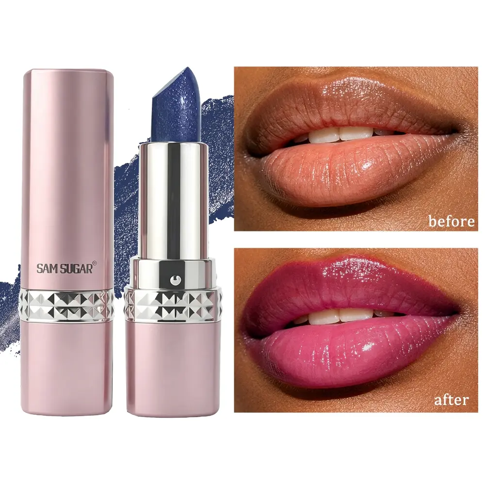 Thermal Color Changing Glitter Lipstick, 3D Metallic Shine Velvet High Pigment Lip Stick, Non Grainy Nourishing Smooth Texture, Waterproof Smudge Proof Long Lasting Lip Makeup