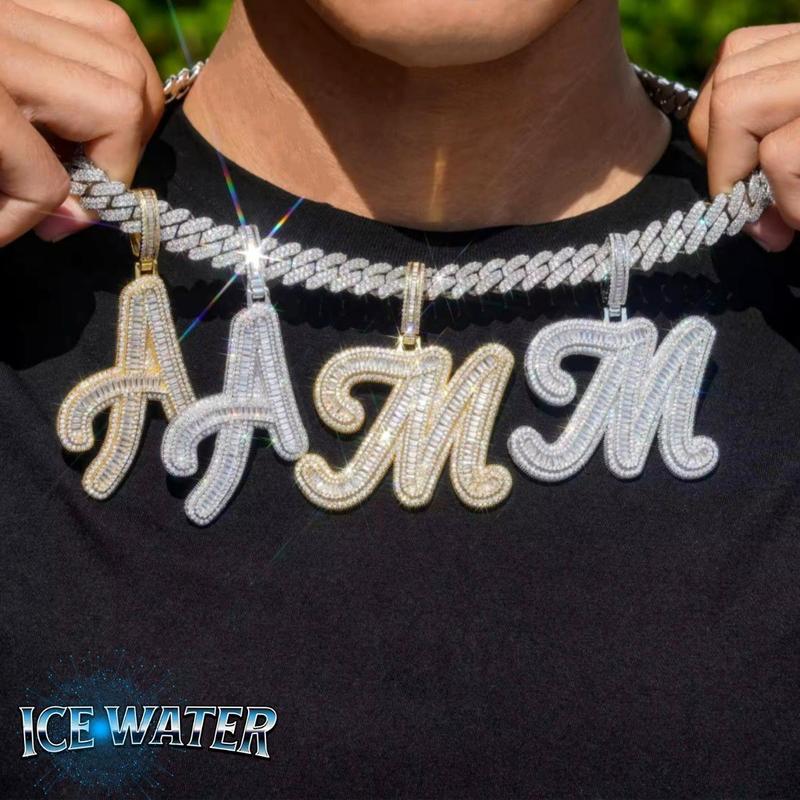 [ICE HUE]18K Gold Vacuum Plated Copper with 5A+ Sri Lanka Zircon Gothic Letter A-Z Design Pendant With Necklace Miami Italy Mexico & Micro Inspired for Women & Men Jewelry,Daily Wear,Casual Fashion,Gift Idea,,Classic,Hip Hop,Simple,Sporty Style