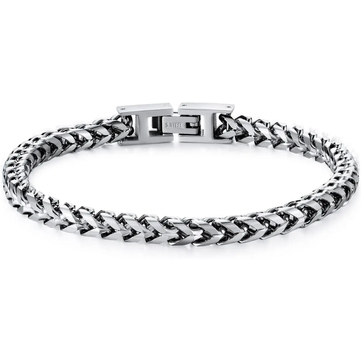 Mens Bracelet - Stainless Steel Fold Over Clasp Franco Chain Bracelets for Men