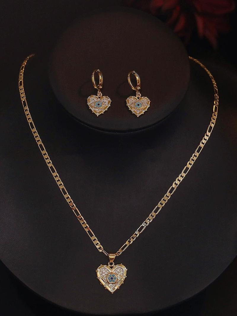 Fashion Heart Shaped Pendant Necklace & Dangle Earrings, Artificial Gemstone Decor Jewelry Set for Party, Daily Decor, Trendy All-match & Exquisite Jewelry for Birthday Gift