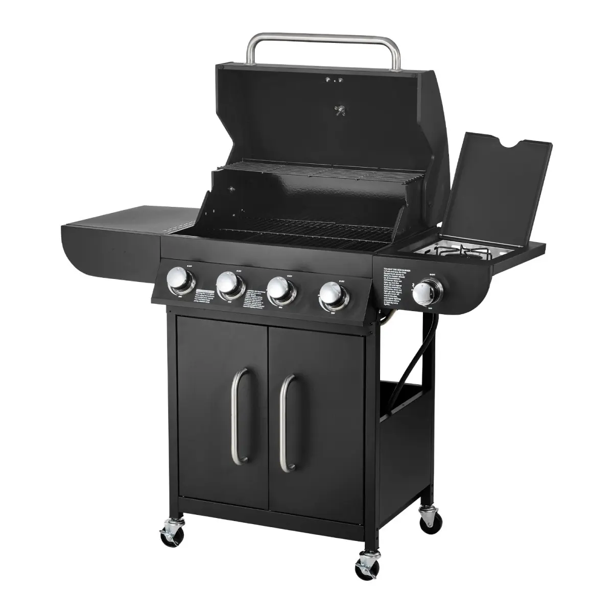Aobtkel Gas Grill 4 Burner Propane Gas Grill with Side Burner 52000 BTU 425 sq.in Cooking Area 163 sq.in Warming Rack Carbon Steel Enamel Grates Two Side Shelves Stainless Steel Control Panel for Patio Backyard Garden Family BBQ Gift Idea