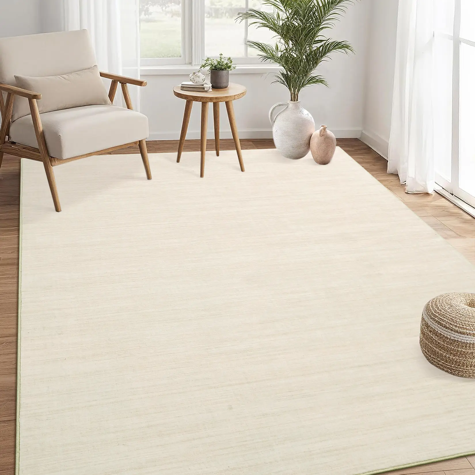 Washable Solid Living Room Bedroom Rugs, Indoor Modern Soft Non Slip Minimalist Farmhouse Rug Accent Textured Soft Large Floor Carpet for Dining Room Home Office