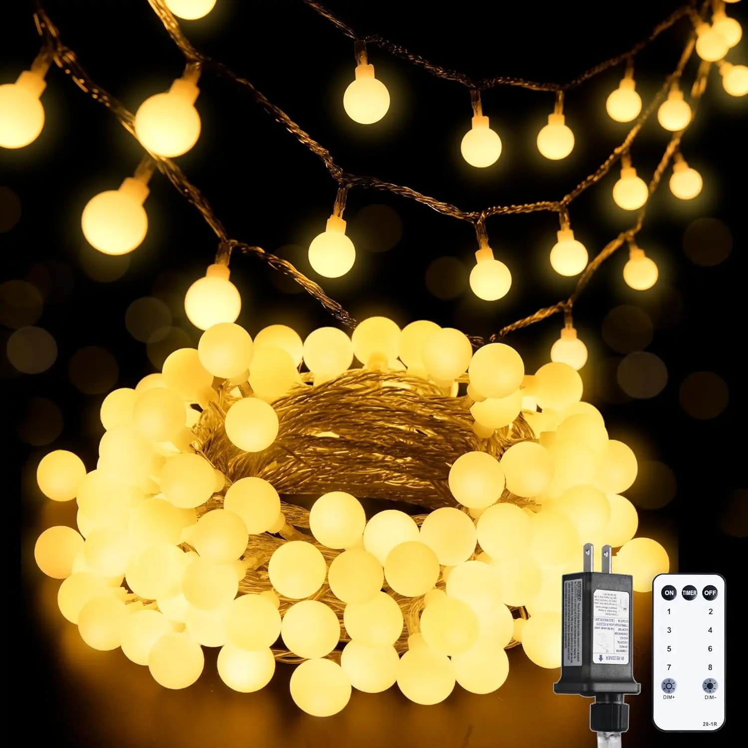 100 LED Globe String Lights Indoor Bedroom, 33ft Classroom Lights|   Connectable Warm White Christmas Lights Plug in with Remote, 8 Modes Hanging Fairy Lights Outdoor for Room Party Spring Home