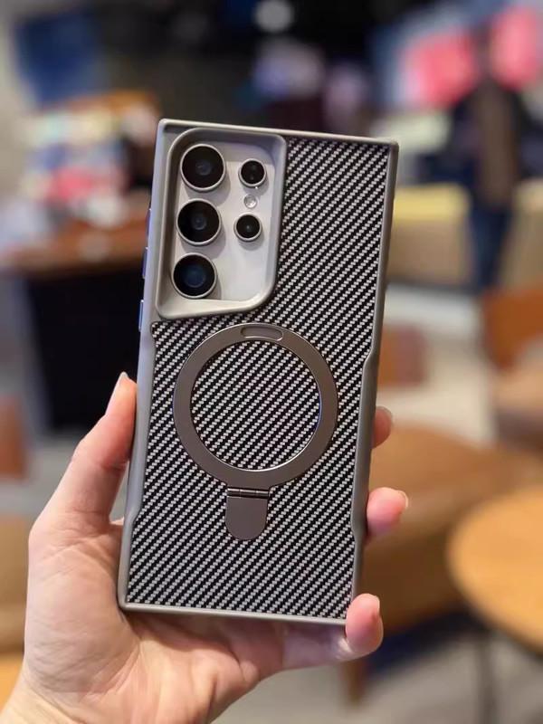 Compatible with New Carbon Fiber Texture  Phone Case for S25 Ultra/S24/S23/S22 With Invisible Kickstand Shockproof PC Hard Cover HNXMY-2