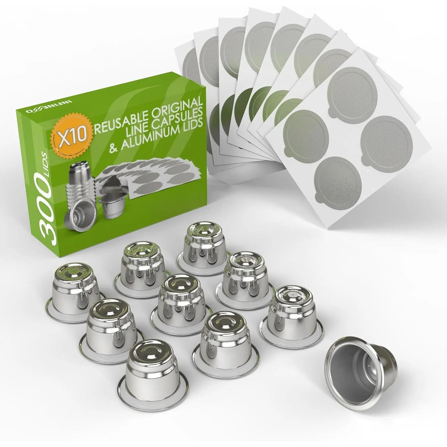 10 count  Capsules for  OriginalLine - 300 count Foil  with 10 count Refillable Coffee Pods Compatible for  OriginalLine Machine.