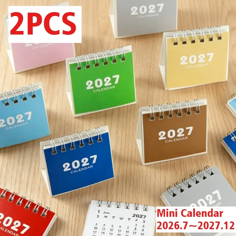 2PCS 2027 Pocket Desk Calendar Mini Portable Compact Size Desktop Calendar Perfect for Home Office School Daily Use