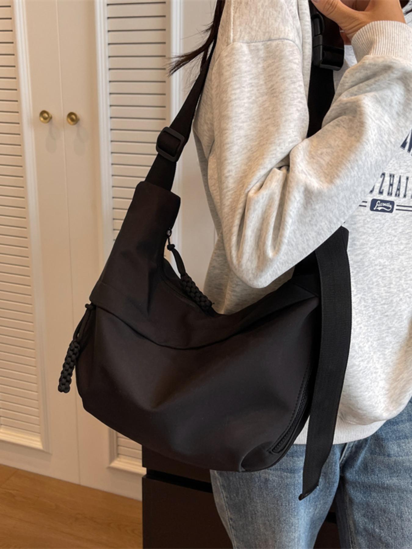 Women's Fashionable Solid Color Nylon Lightweight Crossbody Bag, Large Capacity Zipper Everyday Bag, Work Bag for Work & Back to School