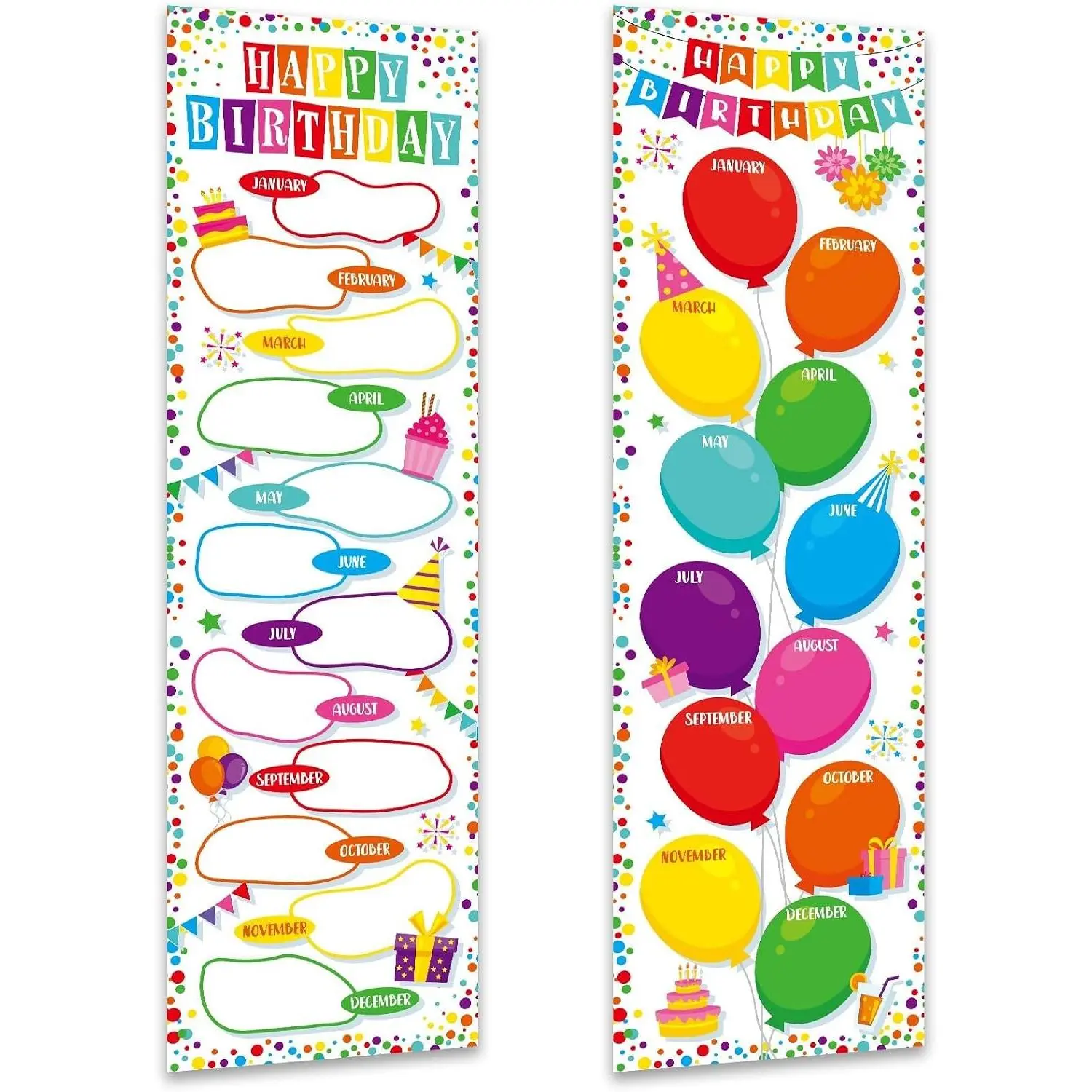 Confetti Happy Birthday Poster Chart Calendars Bulletin Board Decorations Colorful Birthday Classroom Wall Door Decor for Bulletin Boards Nursery Home Kindergarten Back to School Supplies