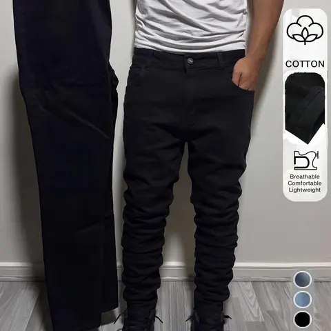 Men's All-Season Fitted Skinny Straight Leg Stretch Fashion Jeans, American High Street Clean Fit Plain Color Casual Long Pants