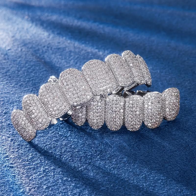 Iced Out Cubic Zirconia Grillz for Men & Women - Gold Silver Micro Pave Top Bottom Teeth Jewelry, Unisex Glitter Gift Oral