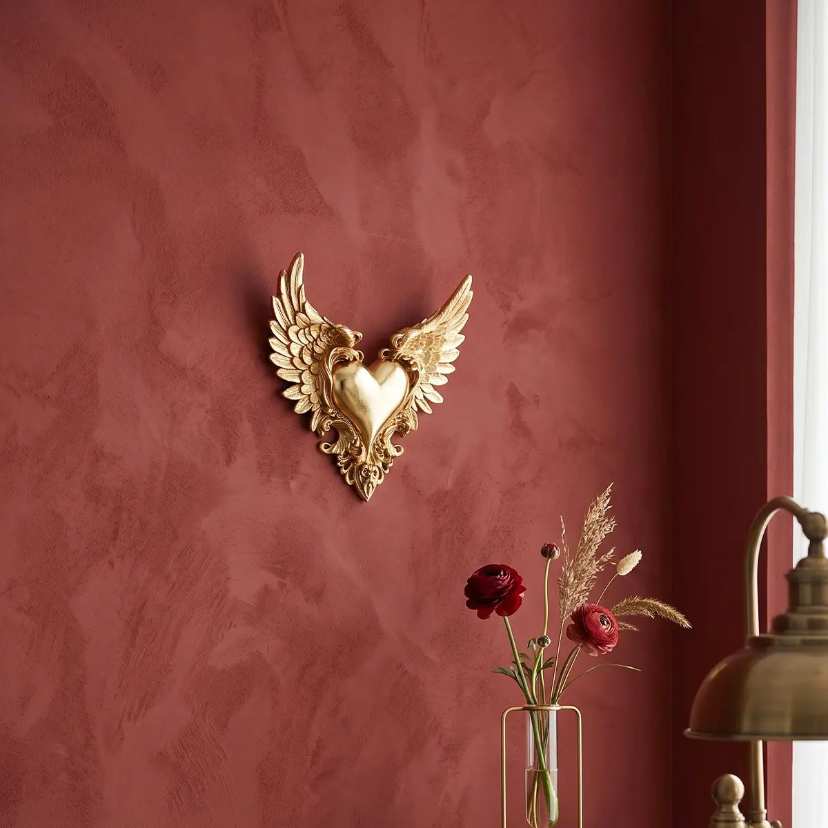 European Gold Resin Heart Wing Wall Hanging Decor, Living Room Entryway Wall Ornament, Contemporary Style, Sofa Background Wall Decoration, Modern Wall Decor