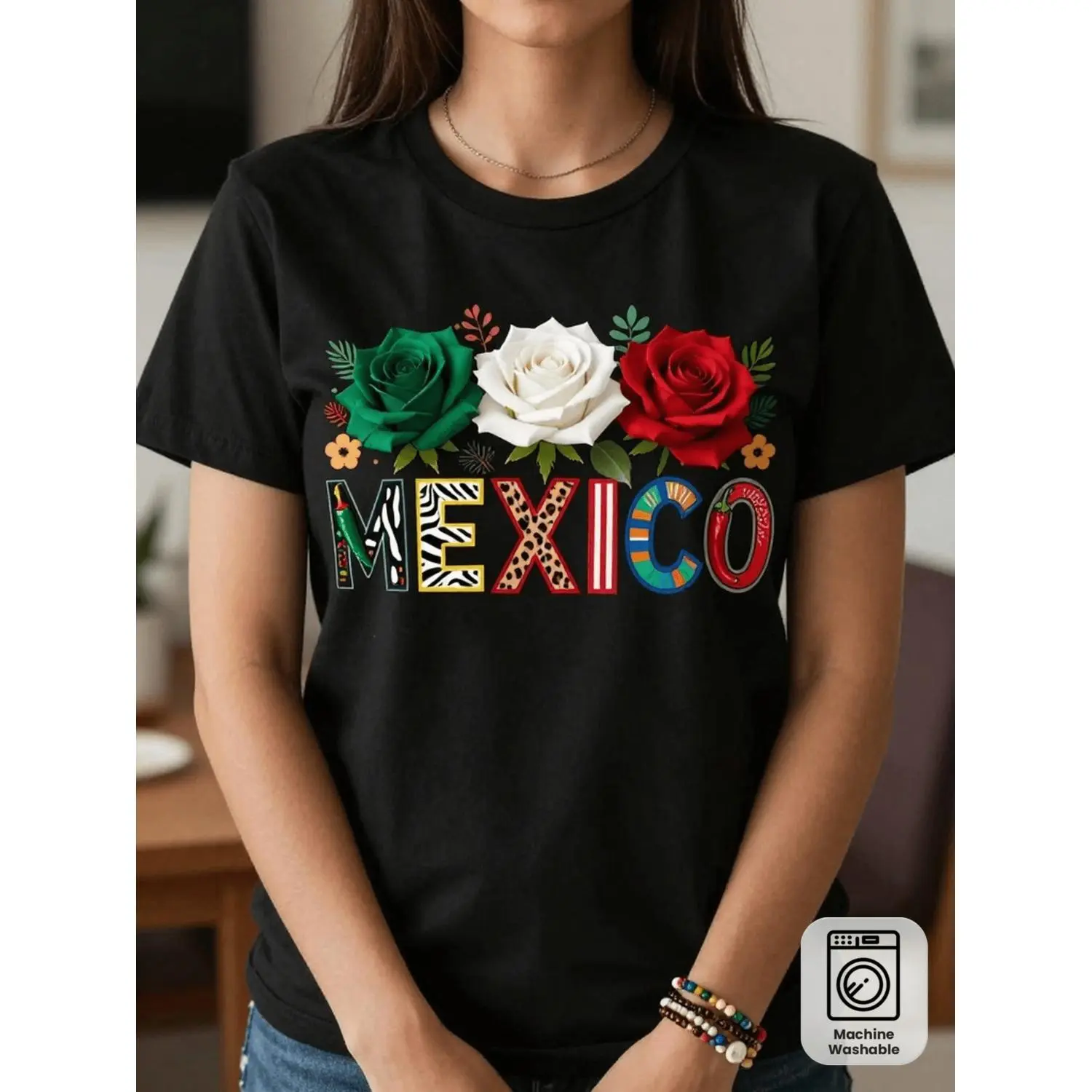 Mexico Theme Creative Pattern Print Cotton T-Shirt Perfect for Casual Sports and Party Wear All-Season Women's Fashion，100% Cotton Unisex Oversized  Tshirt (S-5XL) ﻿