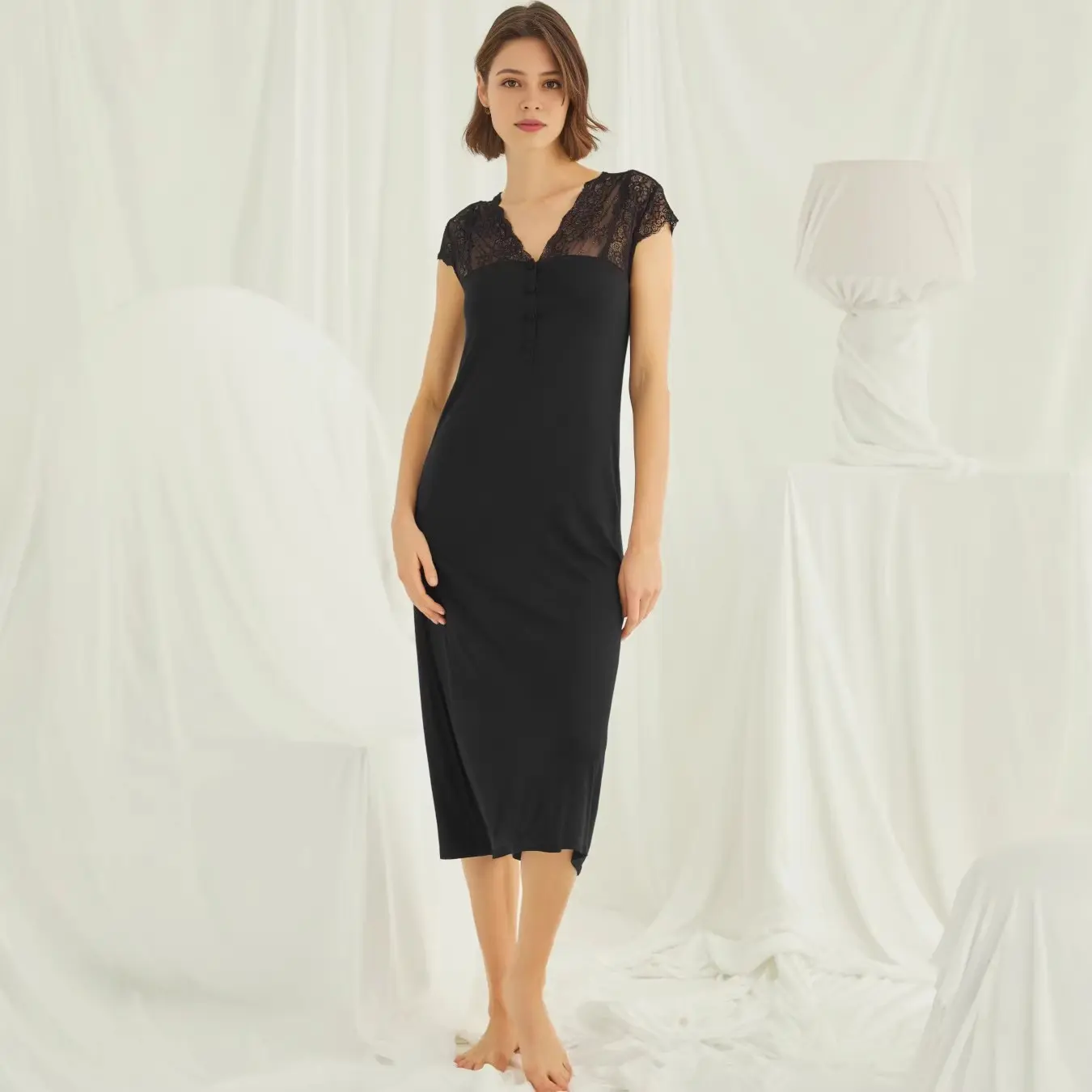 Maternity nightgown, postpartum dress, maternity wear, postpartum and nursing mid-length dress, sleepwear.