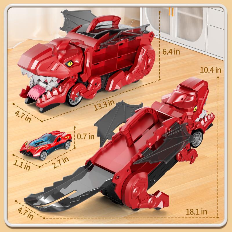 Foldable Transformable Dinosaur Truck with 12 Die-cast Cars, Slide Forward, Car Track, Transport Set, Best Gift for Birthday/Christmas, High Quality Design Party Party Holiday Gift