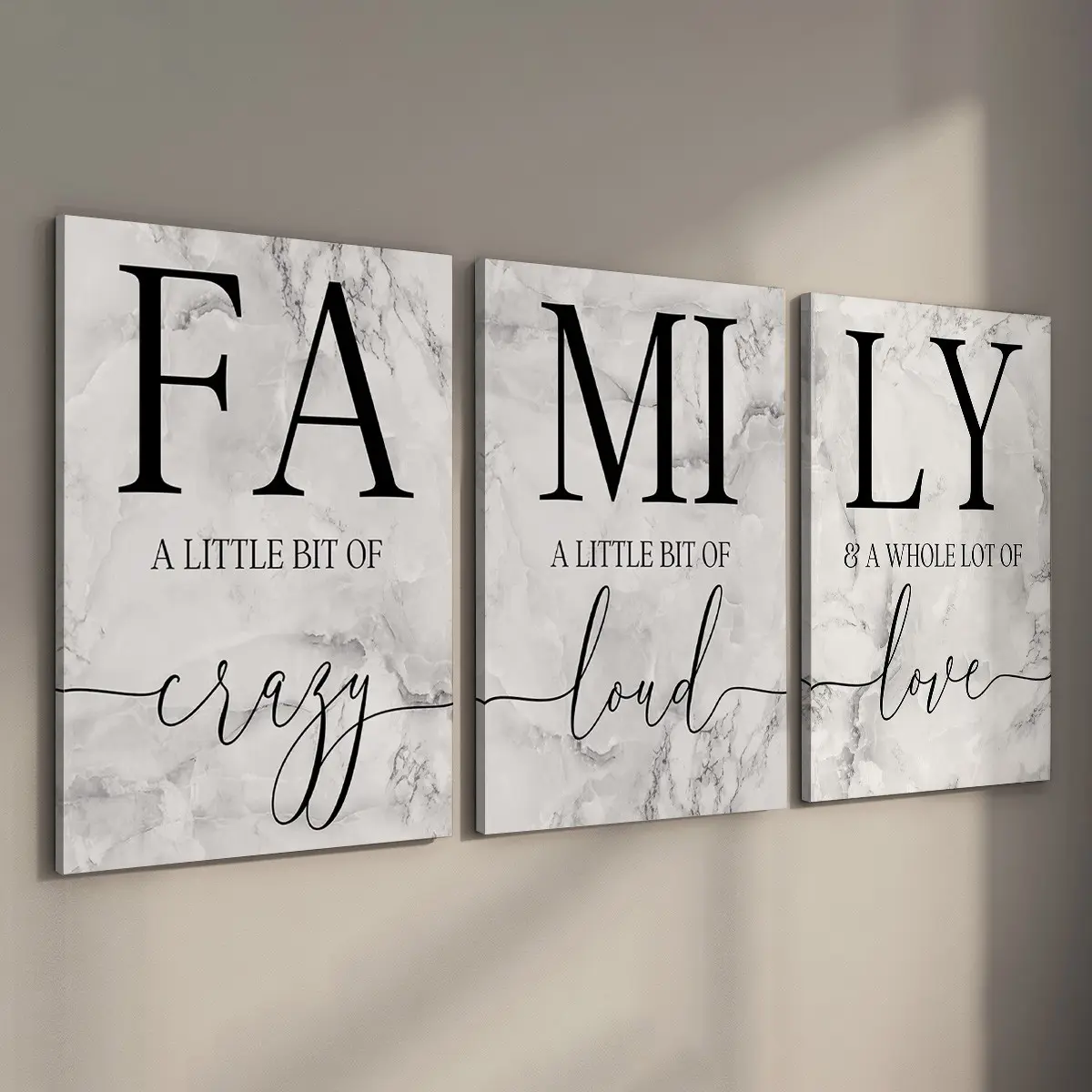 3pcs Set Minimalist Aesthetic Marble Texture Family Definition Canvas Wall Art, Decoration Items, Stretched Framed Ready to Hang Prints, Inspirational Family Quotes Home Wall Decor for Dining Room and Kitchen, Modern Painting (Wood Frame Included)