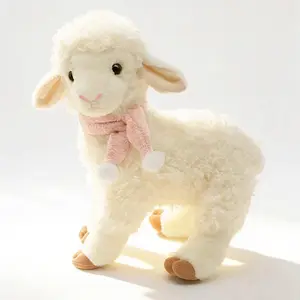 Cute White Obediently Lamb Plush Toys Realistic Sheep Wearing A Bell Plush Dolls Baby Toys Birthday Gifts for Kids Home Decor