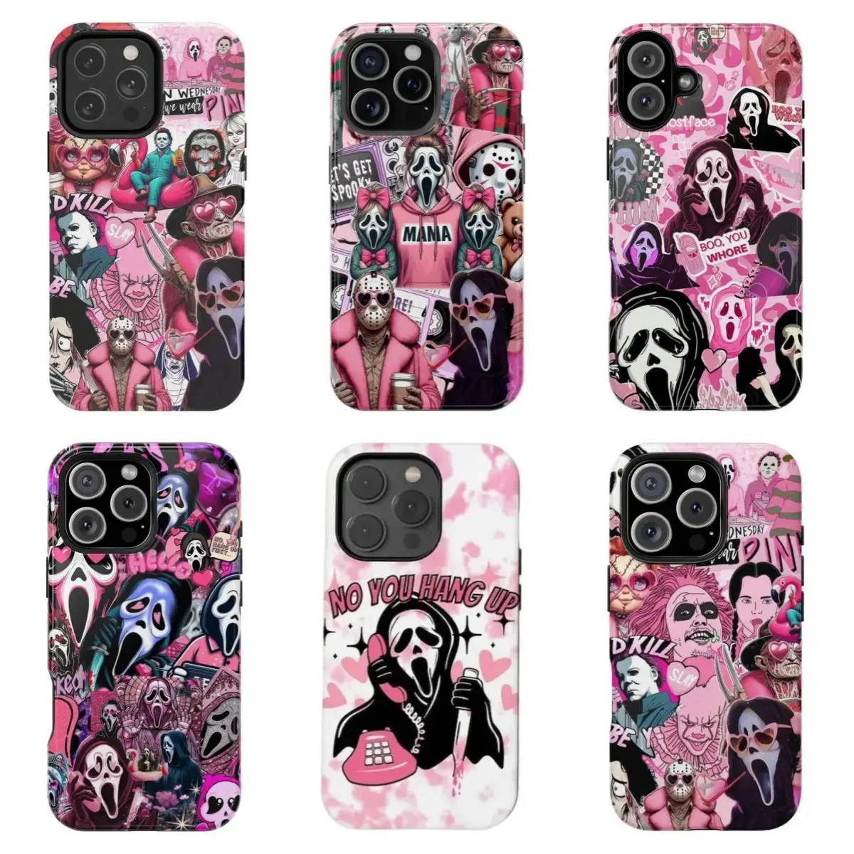 Tough Protective Custom Cellphone Shell - Cute Pink Ghostface Jason Michael Myers Pastel Horror Print, Scratch-Resistant Wireless Devices Case, Gift for Coquette Girls, Fits iPhone 11-17 Pro Max & Samsung S22-S26