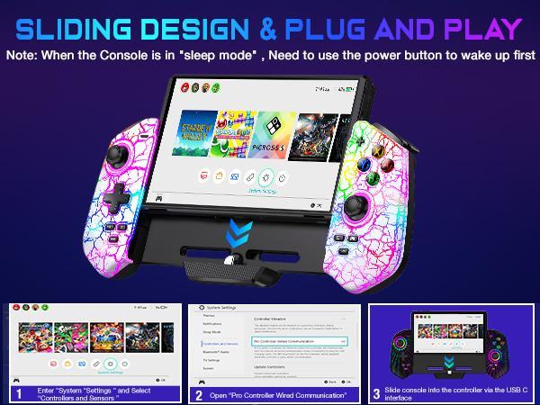 Switch Controller for Nintendo Switch/OLED,Pro Controller for Handheld Grip with Hall Effect Joystick,One-Piece Switch Joy Con with Turbo/Programmable/6-Axis/Vibration/RGB/4 Games Card Slot