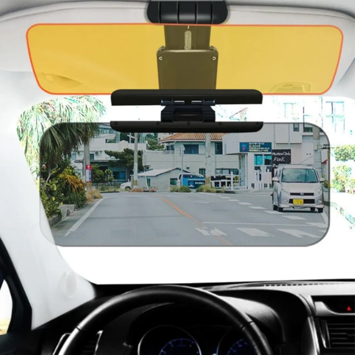 Car Sun Visor Anti Glare Mirror Day Night 2 in 1 Button Adjustable Universal Fit Driver Vision Visor Extender Auto Interior Accessories for Car SUV Truck