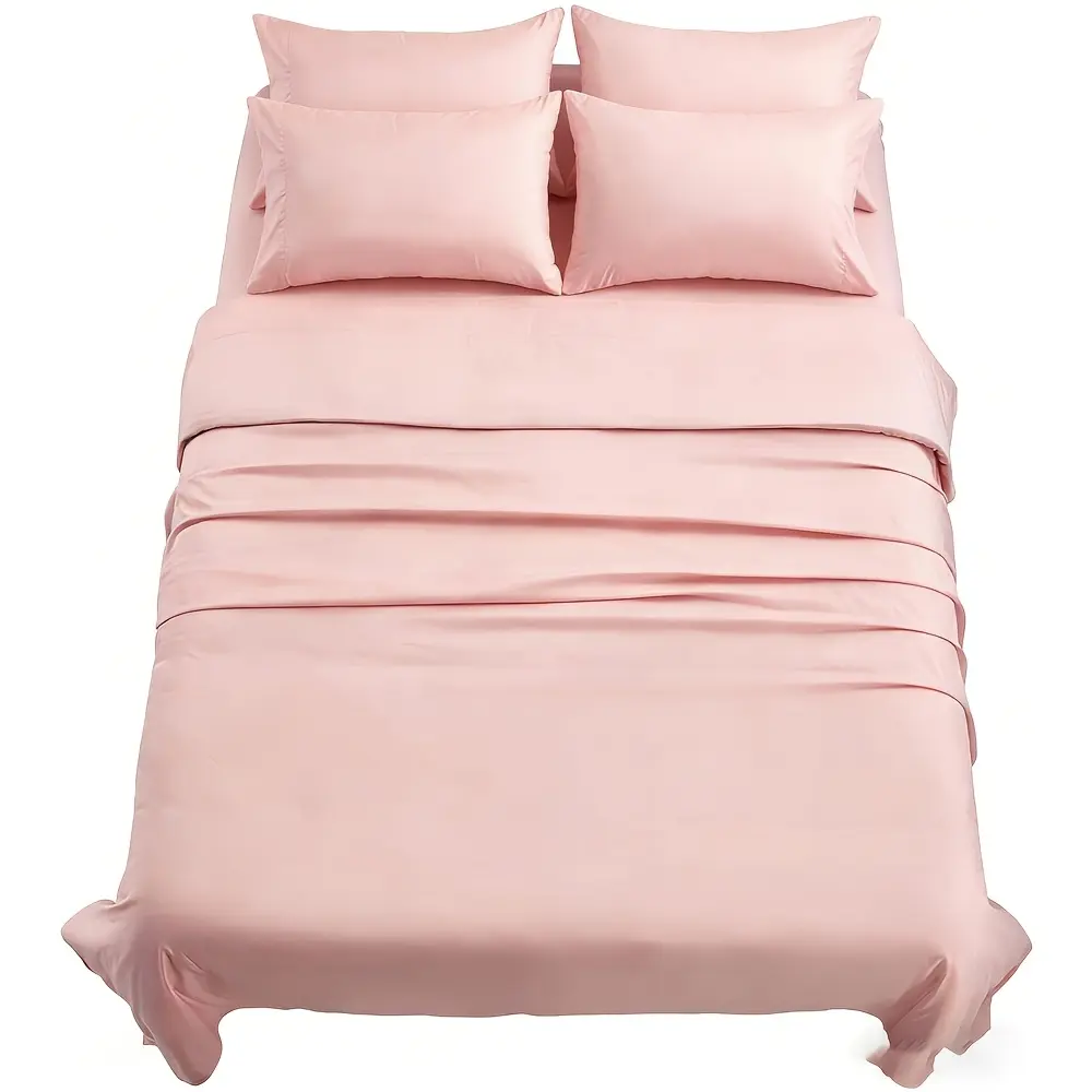 OS OMYSTYLE 6PC Cooling Bamboo Bedding Set- Extra Soft, Wrinkle, Fade, Stain Resistant - 4 Pillowcases +Flat Sheet+Fitted Sheet Deep Pocket Up To 16", Cooling Bed Sheets Set- Hotel Luxury Suitable For Room Decor Children's Rooms