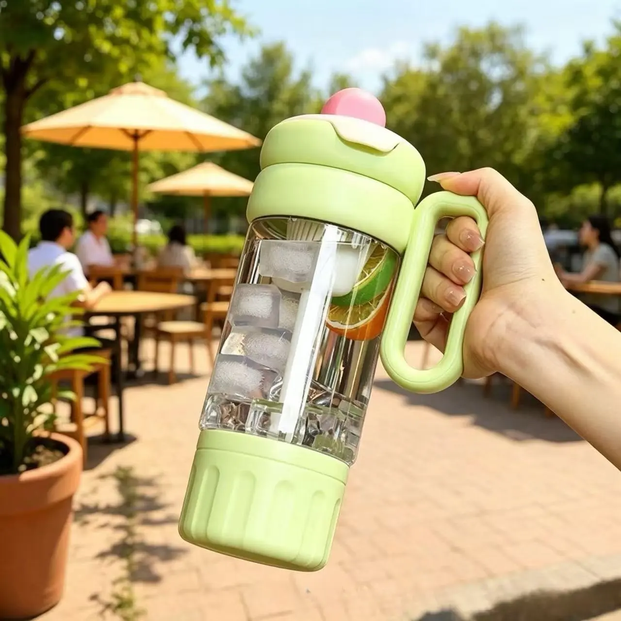 Summer Straw Cup for Women, High-End Large Capacity Tritan Water Bottle, Tea-Water Separator Plastic Cup, Portable Ice Bucket, Plastic Drink Tumbler