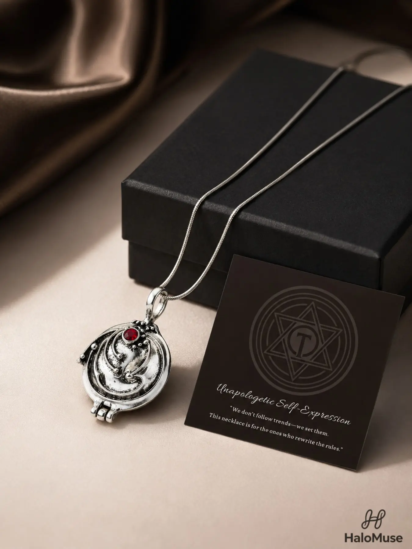 Halo Muse 1 Set Vervain Pendant Necklace Gift Set, Vintage Gothic Vampire-Inspired Red Crystal Pendant with Black Gift Box & Card, Halloween Cosplay, Daily Wear and Gifts