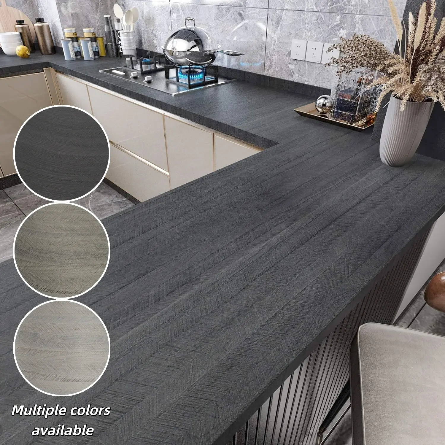 CHEERMO Self-Adhesive Wood Grain Wallpaper, Waterproof Countertop Film, Home Kitchen Bathroom Furniture Renovation Stickers, Multiple Colors Available