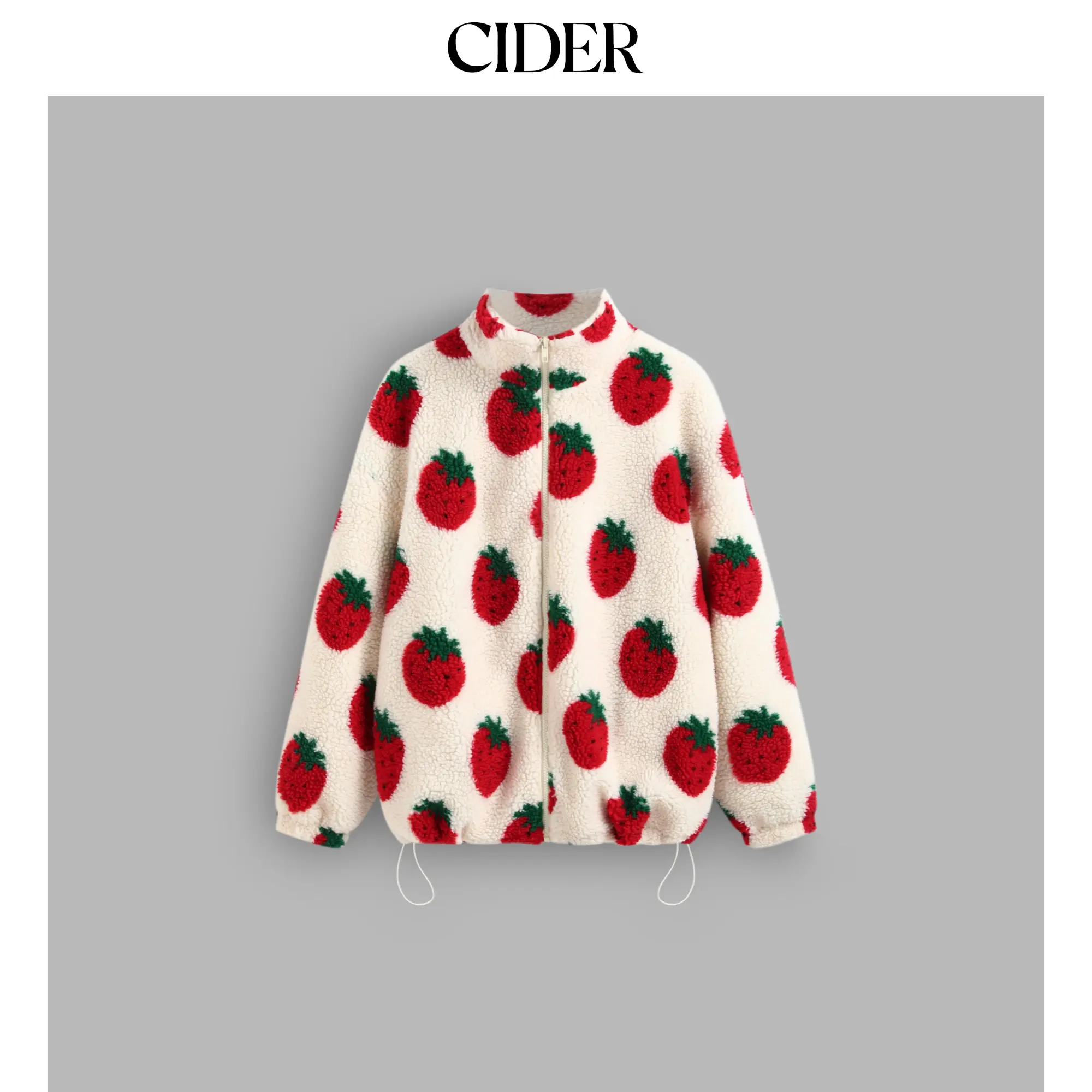 Cider [size 2-10] Fleece High Neck Strawberry Pocket Drawstring Oversized Jacket