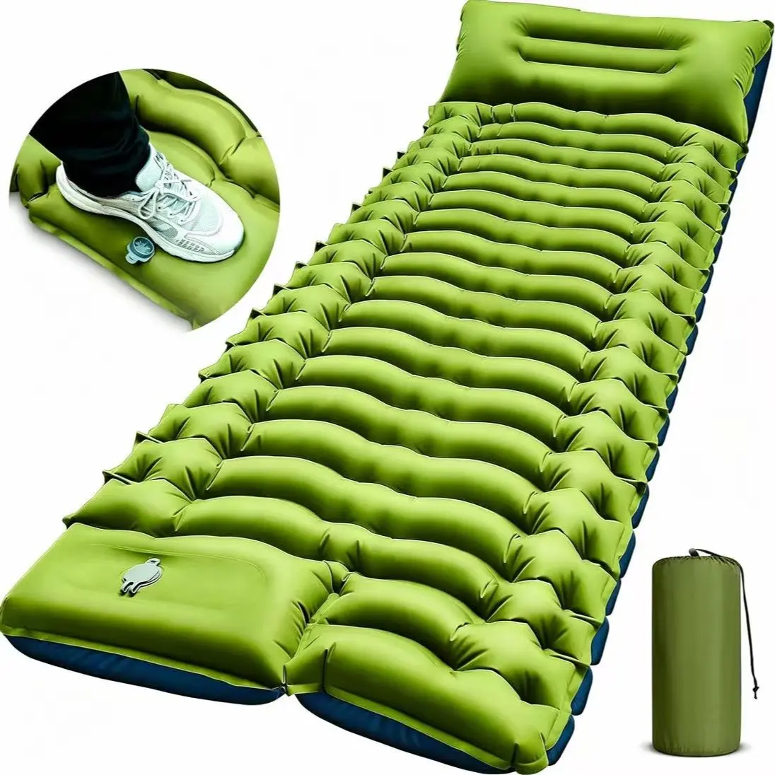 Foot-operated portable inflatable camping mat, foldable outdoor sleeping mat, thickened TPU waterproof, moisture-proof and wear-resistant air mattress, Portable Airbed, ultra-light self-inflating sleeping mat, universal mat for camping, beach and picnic