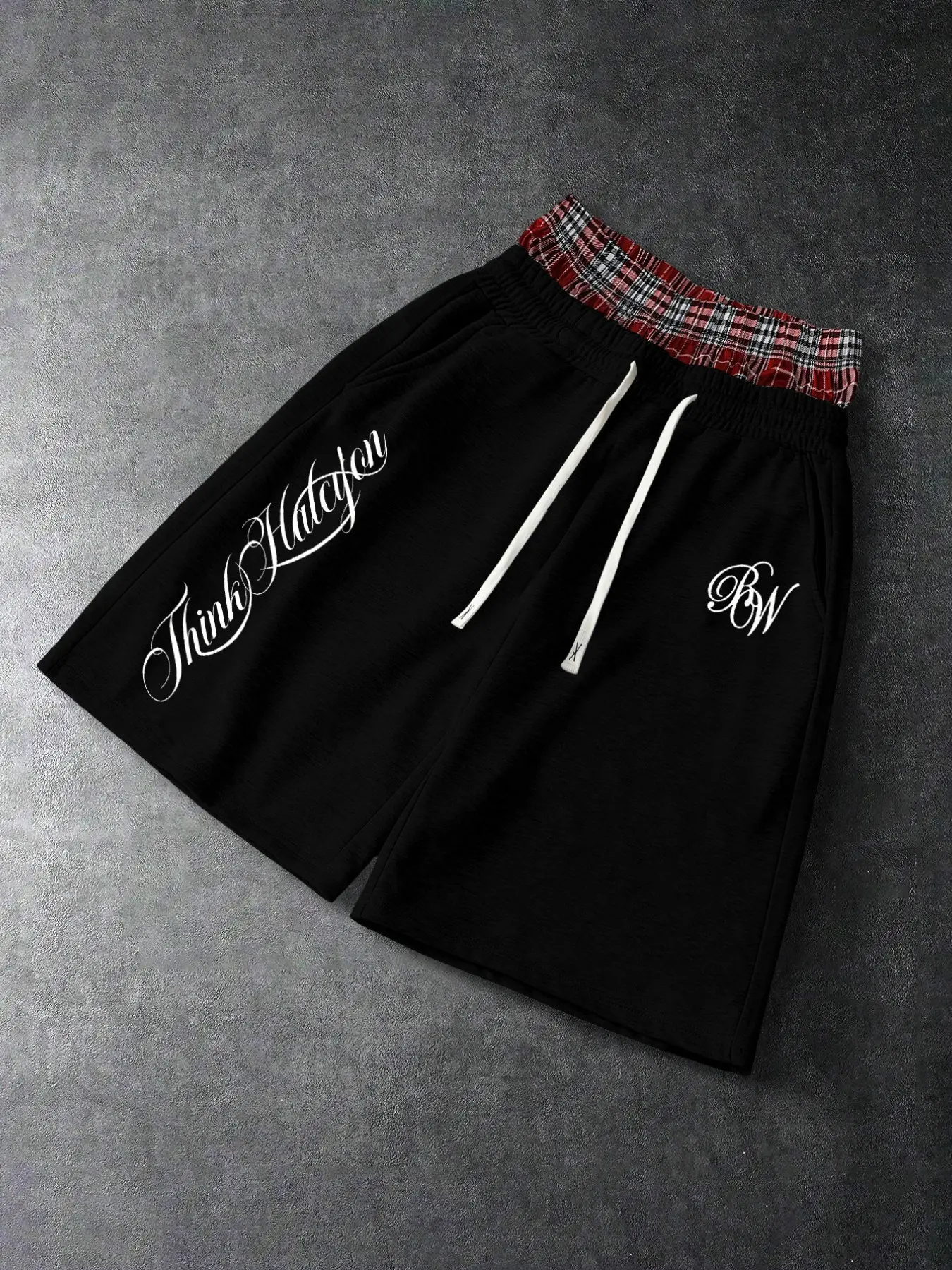 Trendy Two-Piece Plaid Waistband Sport Shorts, Loose-Fit Street Style Sweatpants, Letter Pattern, Ideal for Casual Wear