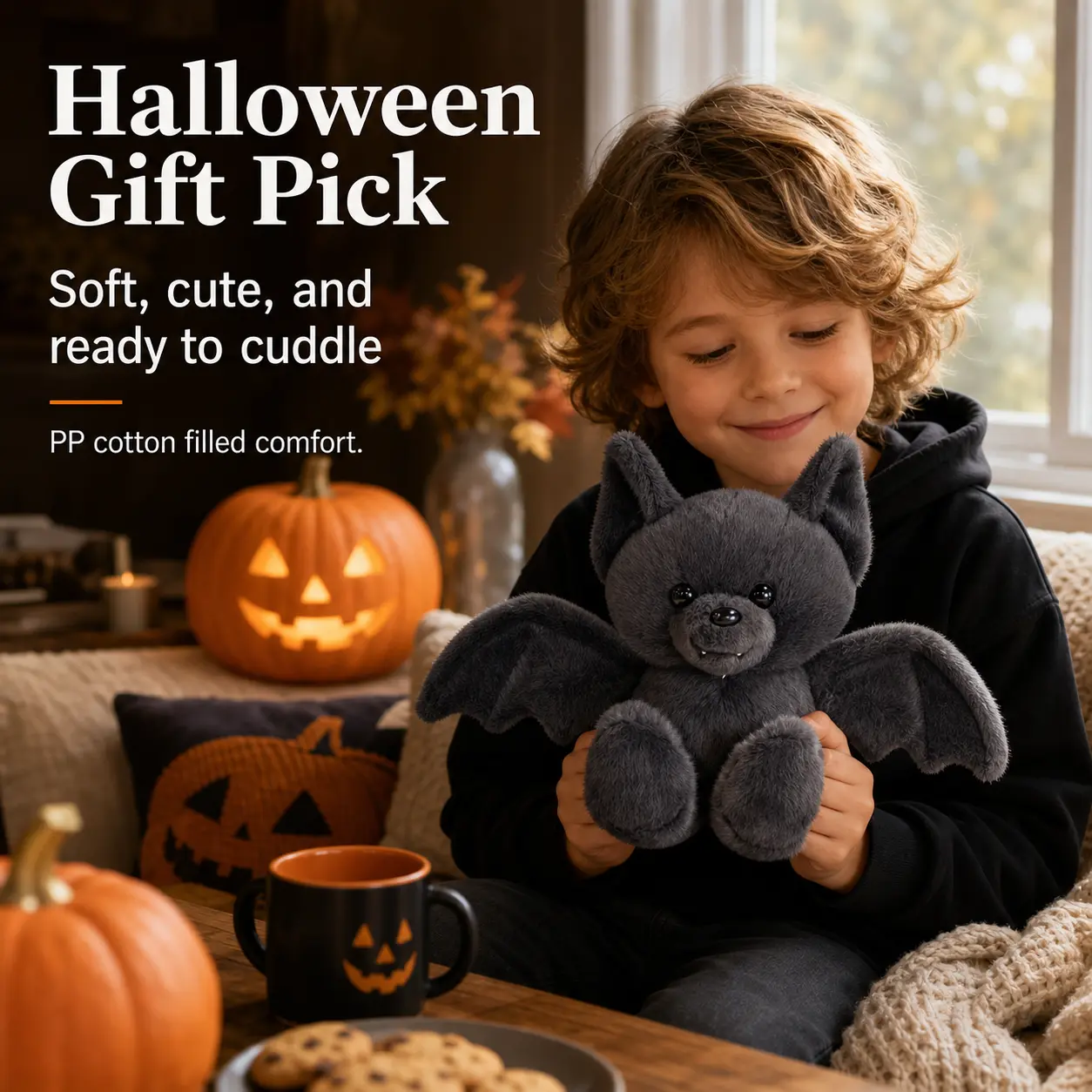 Soft Fluffy Bat Plush toy With Cute Fangs Design, PP Cotton Filled Stuffed animals, Dark Aesthetic Doll For Stress Relief & Holiday Present