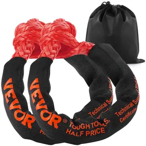 VEVOR Synthetic Soft Shackle, 1/2" x 22" (2 Pack) 44092 lbs (20 Ton) Breaking Strength Recovery Tow Shackles with Extra 2 Sleeves & Storage Bag for UTV, ATV, Trucks, Jeep, Off-Road Vehicles, Red