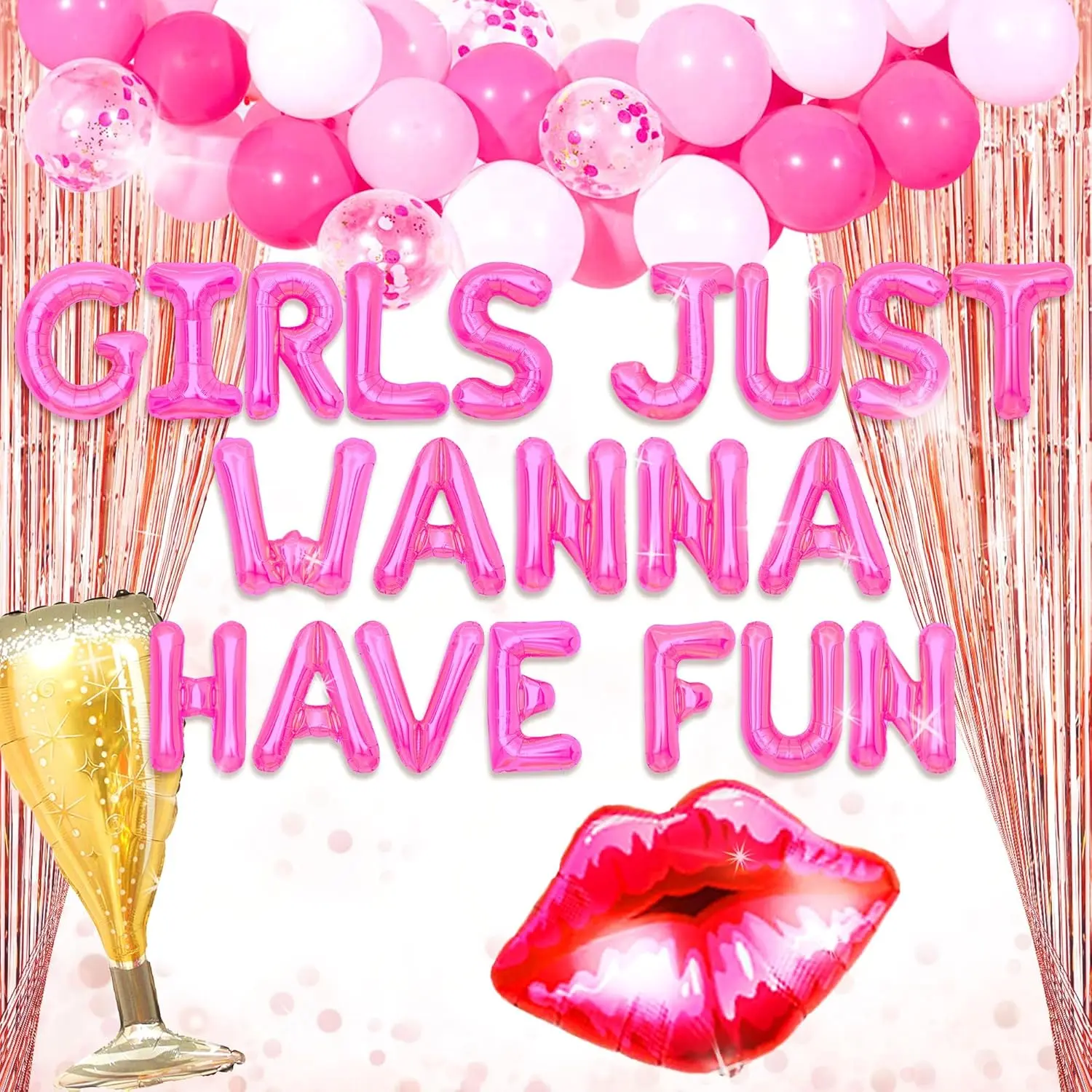68 PCS Girls Just Wanna Have Fun Party Balloons Decoration Girl Party Banner Decoration Pajama Sleepover Night Out Party Decoration