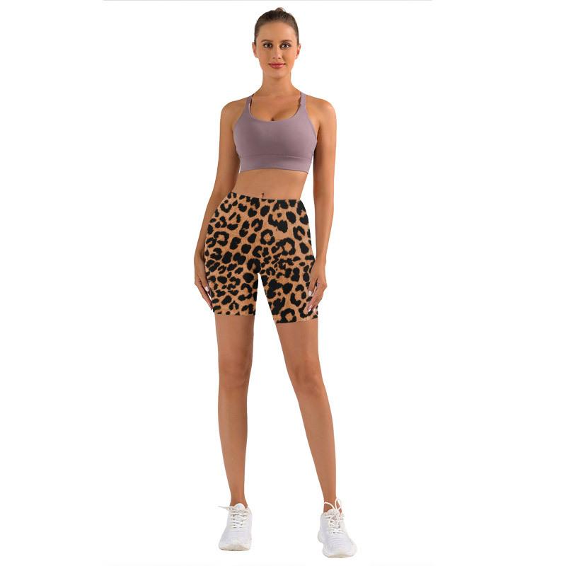 Yoga shorts leopard print pocket tight high waist hip lift sports fitness leggings