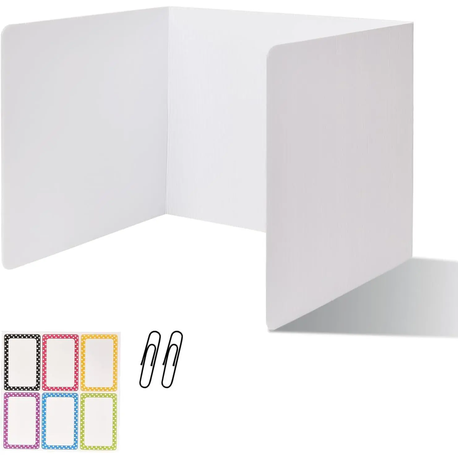 Students' 2-Pack Dividers, 3-Fold Waterproof Plastic Privacy Screens, Classroom Testing Shields with Easy-Clean Design & Extra Labels, Dividers Pack