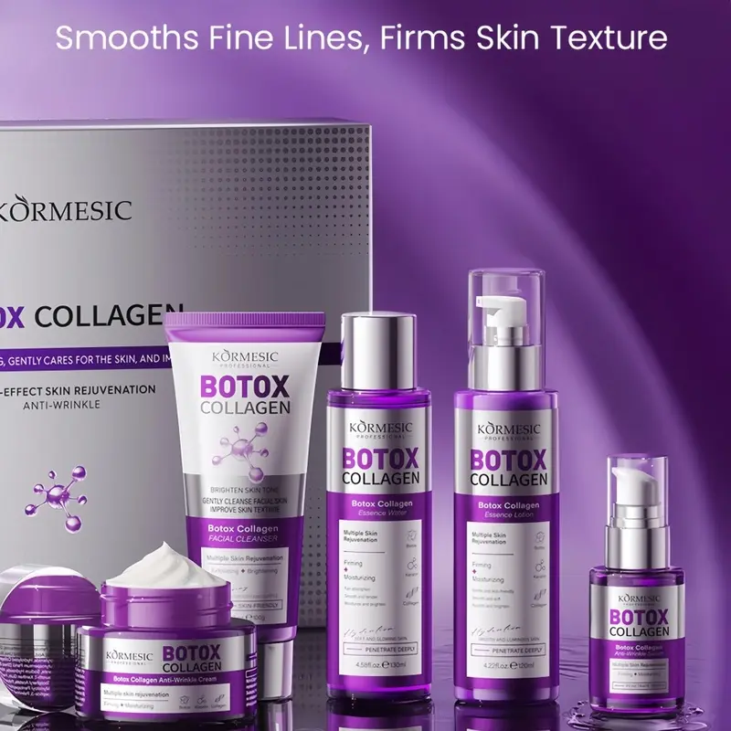 KORMESIC Peptide Collagen Firming Skin Care 5Pcs Kit, Cleanser, Toner, Lotion, Serum & Cream Set, Smooth Dry Lines, Lift Sagging Skin, Deep Moisturize, Bright Dull Skin, Anti-Aging Nourishing Gift Box, Light Texture For All Skin Types Daily Skincare