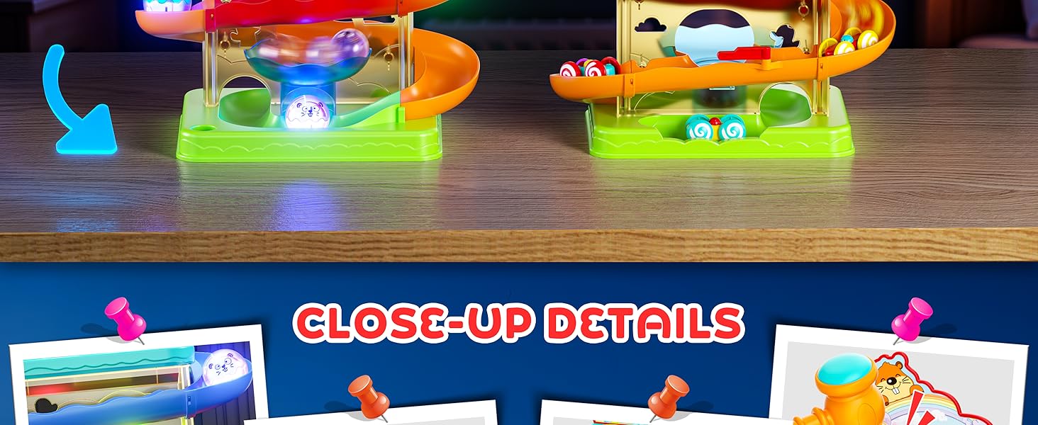 2-in-1 Rolling Ball & Car Ramp Race Track for Toddlers, Hammer Ball Drop Toy for Boys & Girls, Interactive Toys w/Sensor Lights - Montessori STEM Learning Toys - Brithday Gift for Kids 1-5+ Year Old