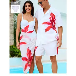 Mens Hawaiian Floral Print 2 Piece Outfit Short Sleeve Button Down Shirt and Drawstring Shorts Set Casual Beach Vacation Outfit