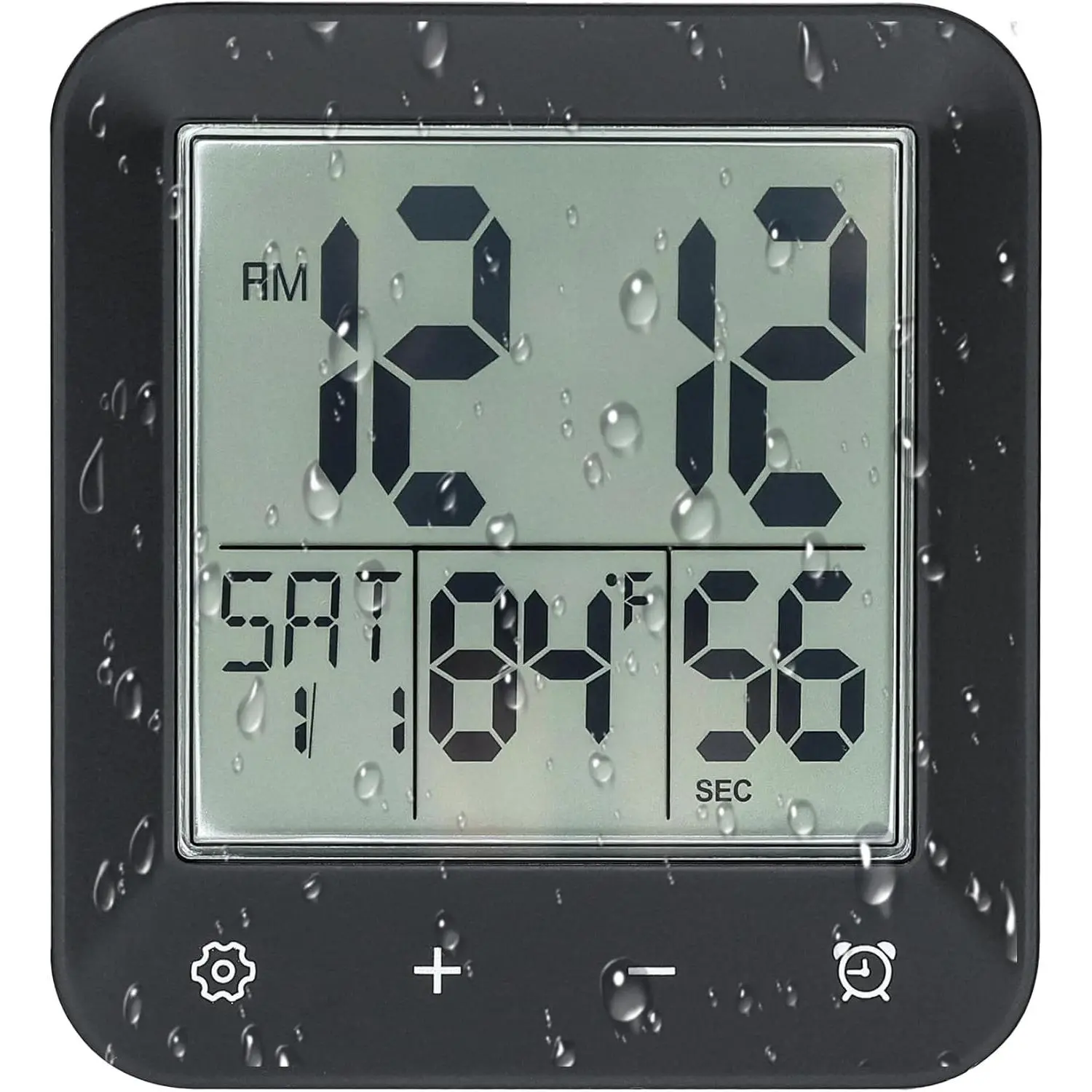 Digital Shower Clock Waterproof,Bathroom Extra Large LCD Screen Wall Clock Timer,Countdown,Moisture Proof,Anti Splash,Display Temperature,Time,Date and Day of the Week,Suction Cup,Hanging,Hole Stand