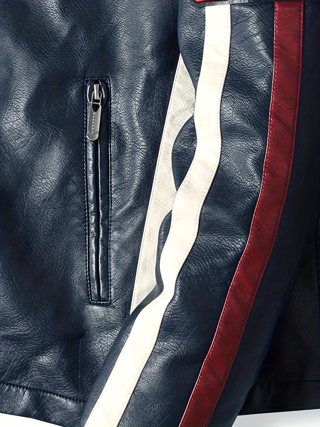 Men's long-sleeved zippered motorcycle jacket with stand-up collar panels is stylish and chic for casual wear for autumn and winter Tops Black Menswear Coats Lawn