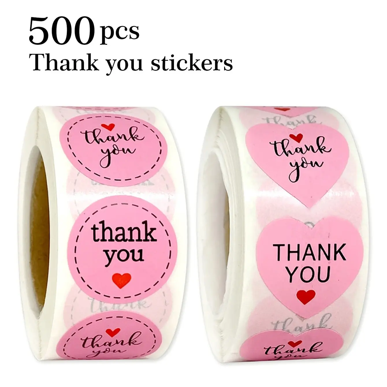 500pcs Heart Thank You Adhesive Stickers, 1 Inch Gift Wrapping Decorative Labels, Self Adhesive Labels for Envelopes, Flowers, Love Letters, Sticky Labels