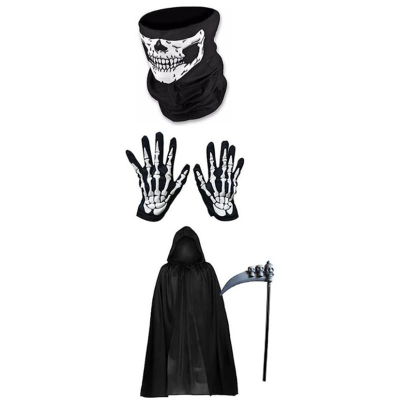 Halloween Grim Reaper Cape Set, 1 Set Including Cape & Gloves & Scepter & Hood, Cosplay Costume Accessories for Halloween Party
