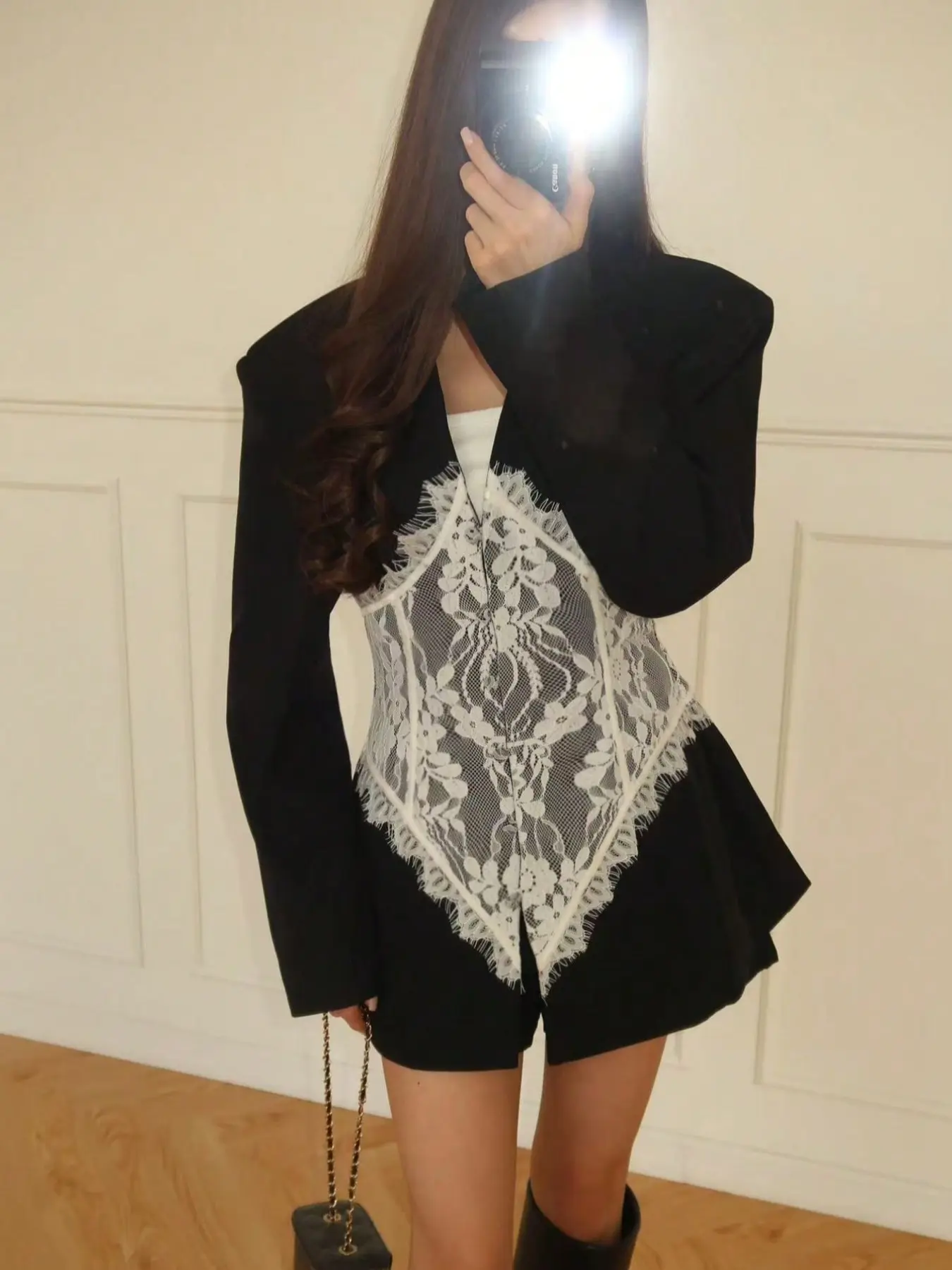 Women's Patchwork Jacquard Lace V-Neck Long Sleeve Blazer, Evening Date Birthday Party Formal Dinner, Fall Spring Fashion