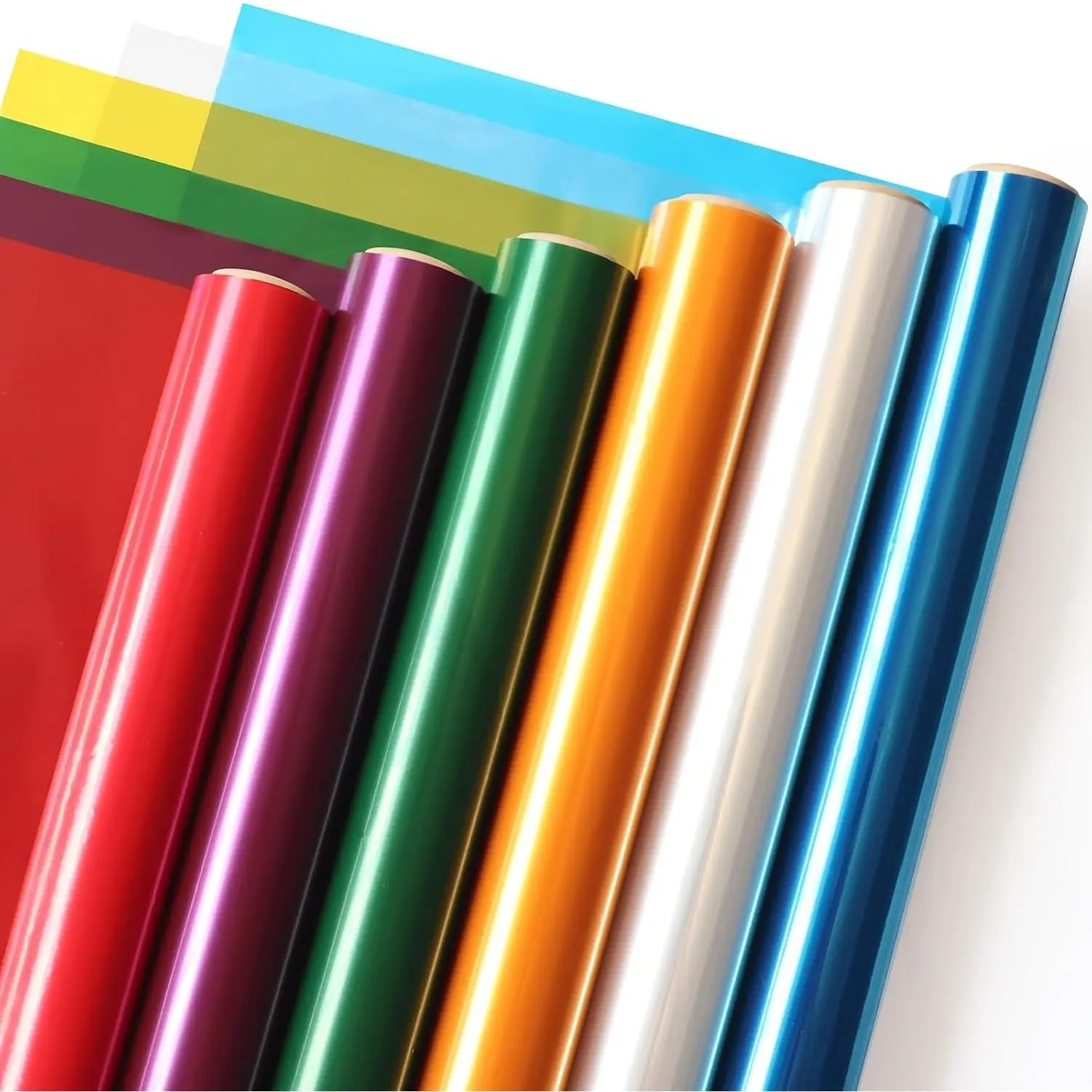 Transparent Colored Cellophane Wrap Roll - 6 Colors, 34 in x 16.4 ft Cellophane Paper Rolls - Red, Purple, Green, Gold, Blue, Clear Cellophane Wrap for Gift Baskets, Treats Wrapping, Crafts