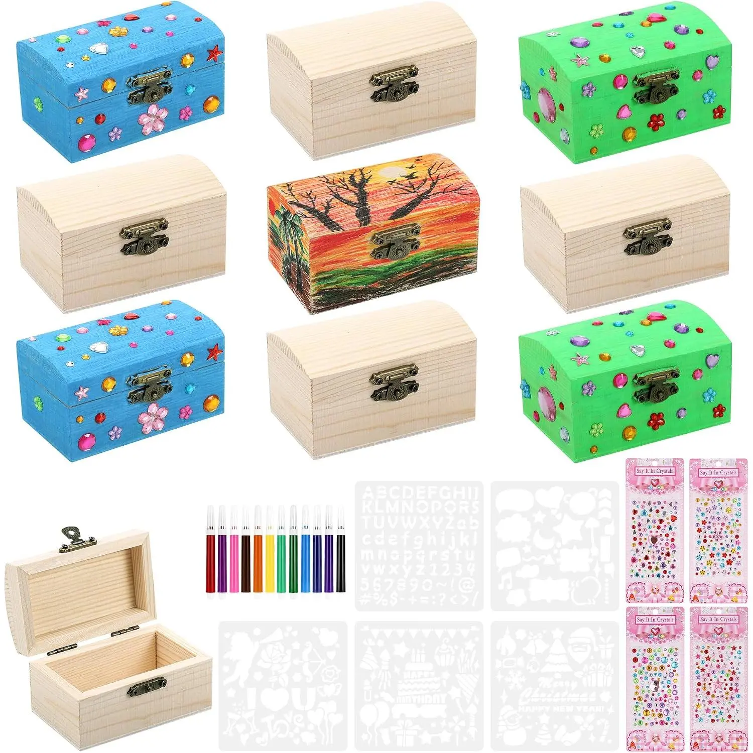 10 count Small Wooden Boxes for Crafts, Unfinished  Box with , Mini Treasure Chest Small Craft Box,  DIY Mini Craft Boxes to  for  Adults Classroom Party  (3.5 x 2 x 2in)
