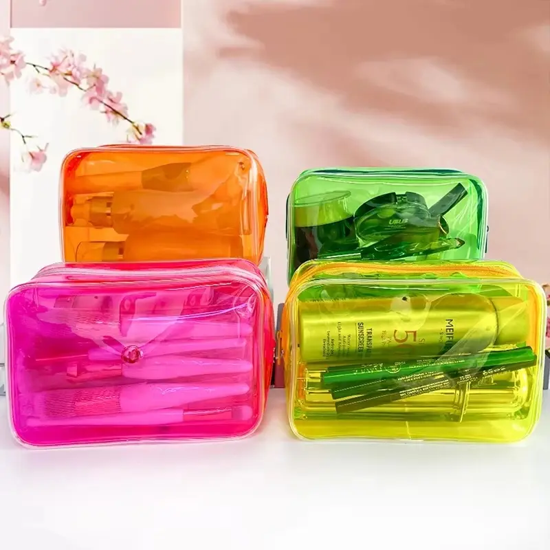 PVC Transparent Zipper Pouch - Foldable, Portable Cosmetic Storage Bag for Travel, Daily Use