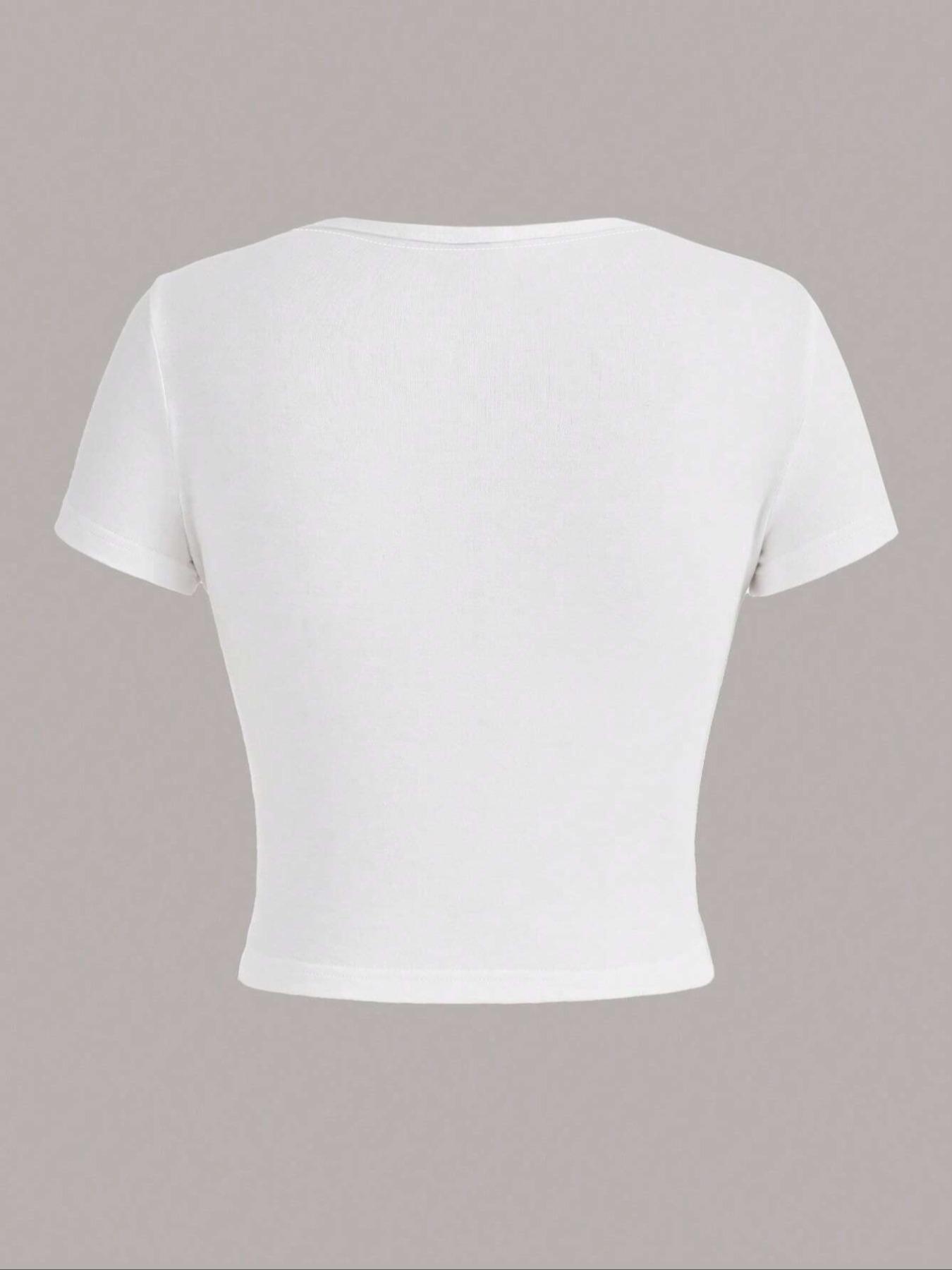 Women's Slogan Print Round Neck Crop Tee, Fashion Casual Crew Neck Skinny T-Shirt for Daily Holiday Vacation Outdoor Wear, Ladies Clothes for All Seasons