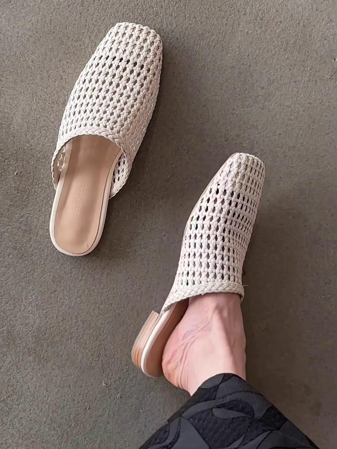 Woven Hollowed-Out Closed-Toe Mule Sandals for Women