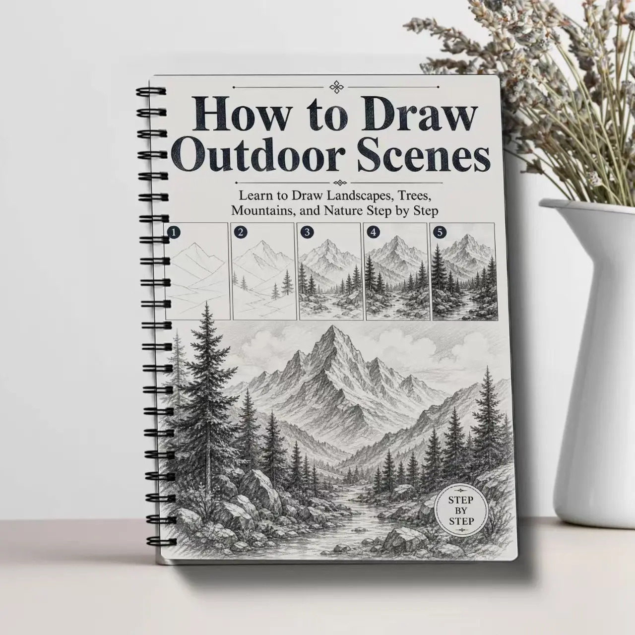 Outdoor Landscape Sketching Tutorial Book, Step-By-Step Drawing Guide, Nature Scenes Practice Workbook, Beginner Hand Drawn Art Book