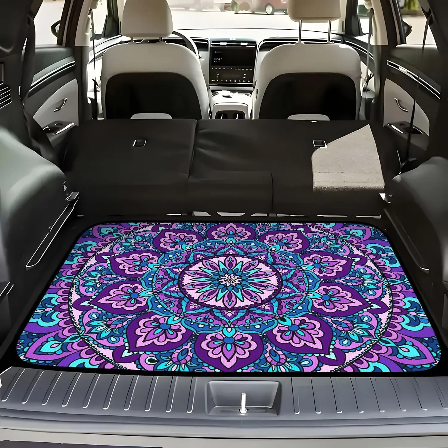 Universal Car Trunk Mat, All Weather Trunk Protection Cargo Liner, Stylish Vehicle Interior Accessories, Durable Cargo Mat Rear Trunk Line Suitable for Most Car (Purple Datura Print, 29" x 39")